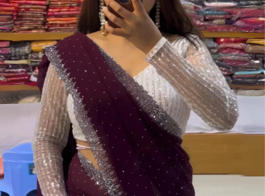 Wine Color Sarees with Contrast Blouses