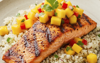 Grilled Salmon Over Pineapple Fried Rice